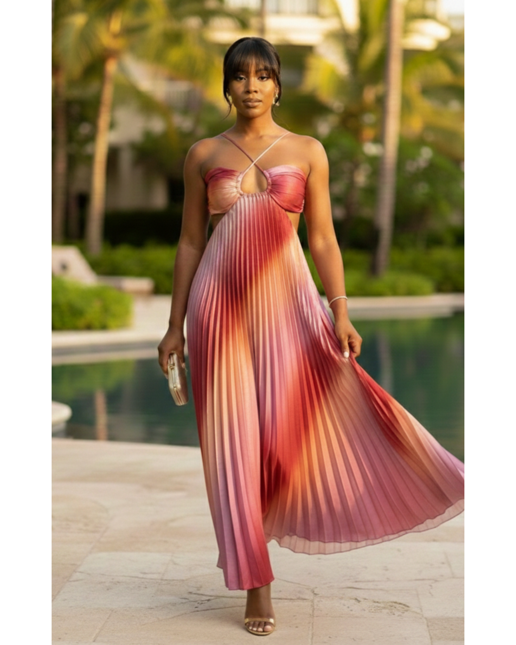 midi dress amora Amora Ruffle Waist Button Front Midi Dress