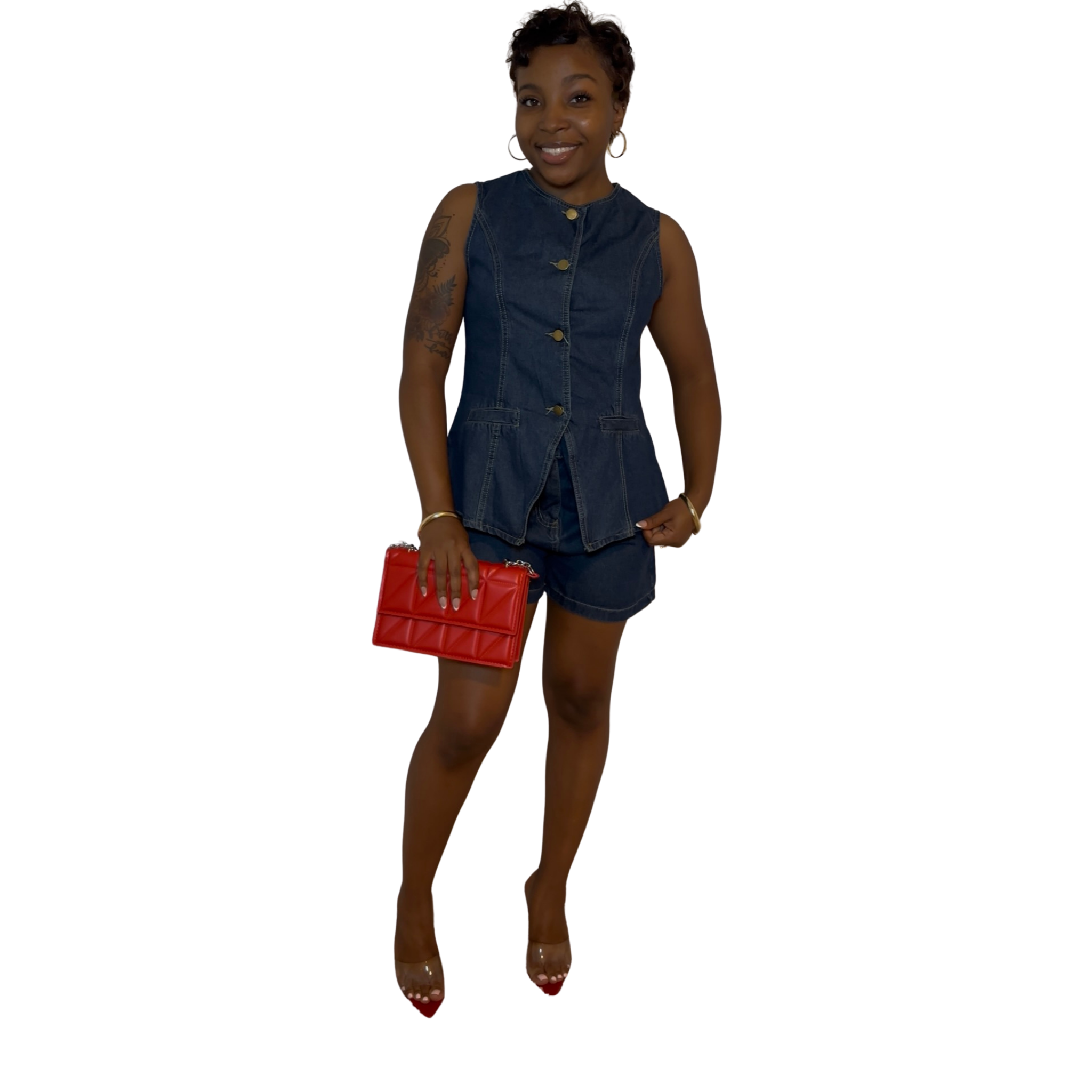 Nova Denim Shorts Set - Medium Wash
