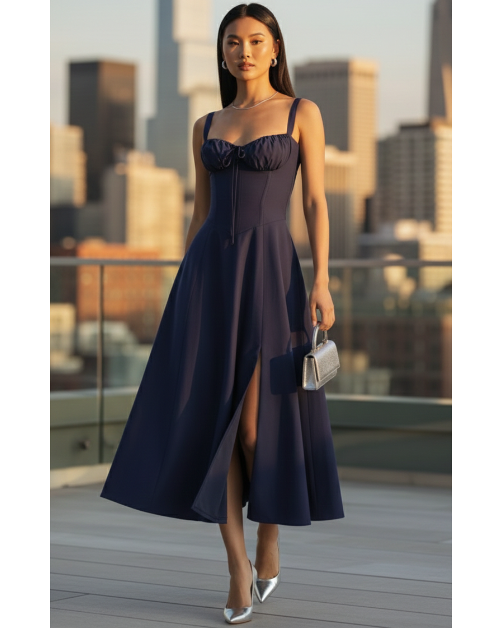 Zaria Corset Dress - Navy Blue